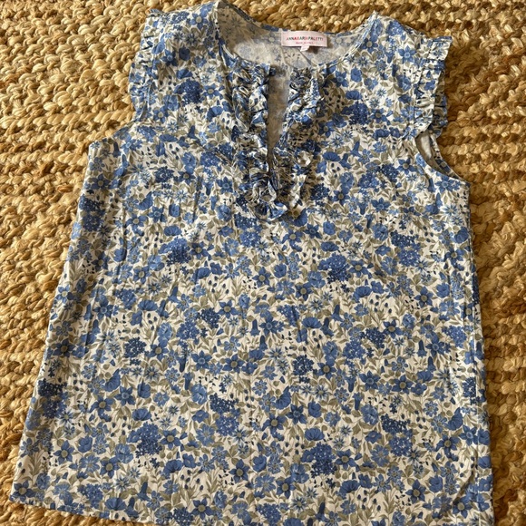 Anna Maria Paletti Tops - ANNA MARIA PALETTI Floral Blue and White cotton sleeveless shirt